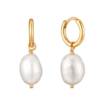 Load image into Gallery viewer, Carmen | Pearl Huggies in Gold Vermeil