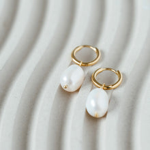 Load image into Gallery viewer, Carmen | Pearl Huggies in Gold Vermeil
