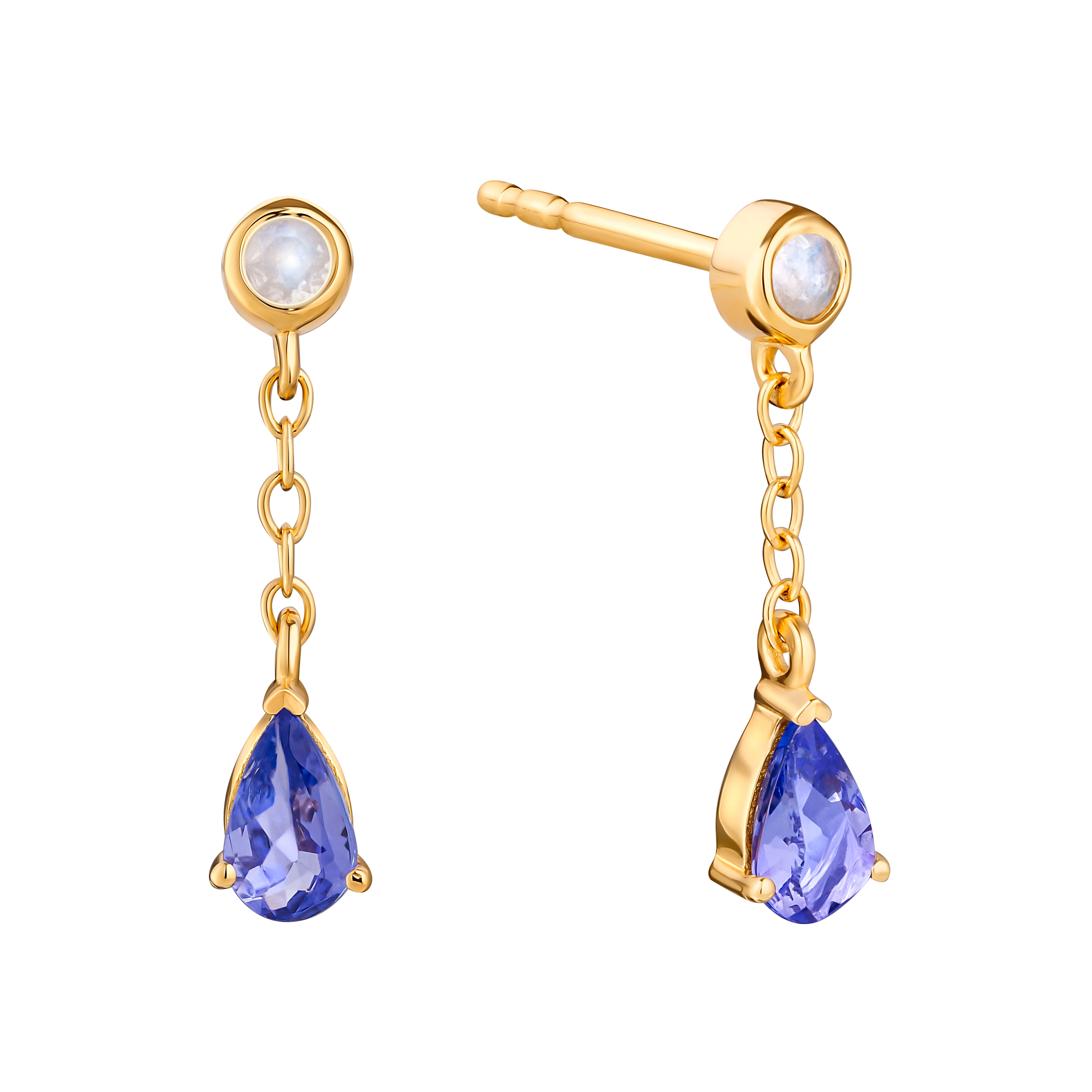 Tanzanite and on sale moonstone gemstone e gold dangle earrings