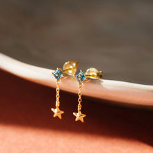 Load image into Gallery viewer, Nova | London Blue Topaz Star Drop Earrings in Gold Vermeil