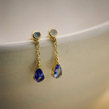 Load image into Gallery viewer, Stella | Moonstone &amp; Tanzanite Drop Earrings in Gold Vermeil
