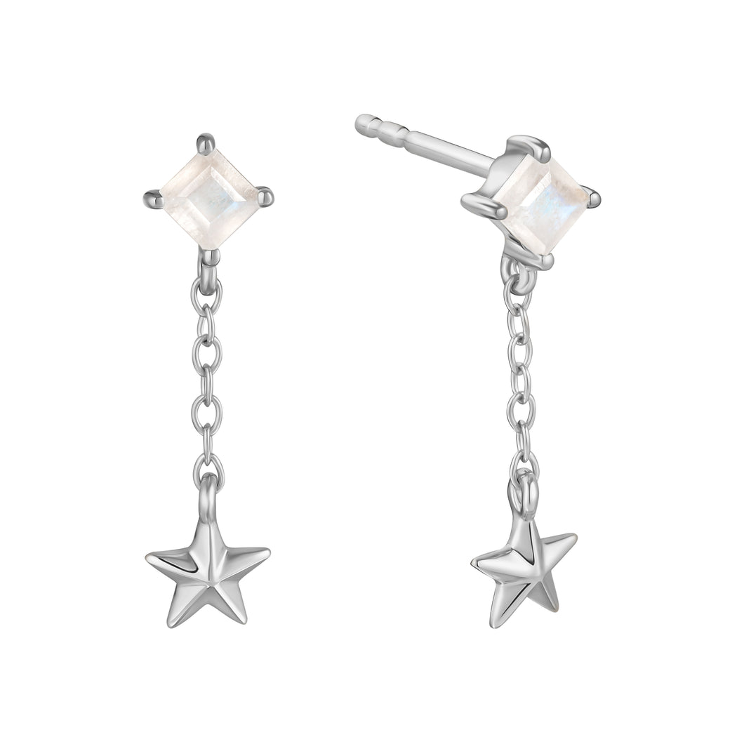 Nova | Moonstone Star Drop Earrings in Sterling Silver