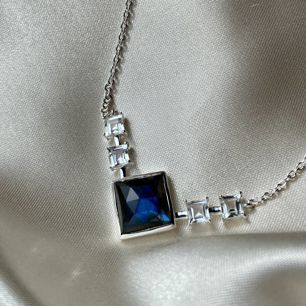 Caithlin | Labradorite and White Topaz Necklace in Sterling Silver