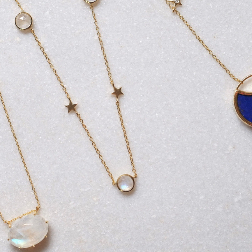 Erica | Nightsky Necklace with Moonstone in Gold Vermeil